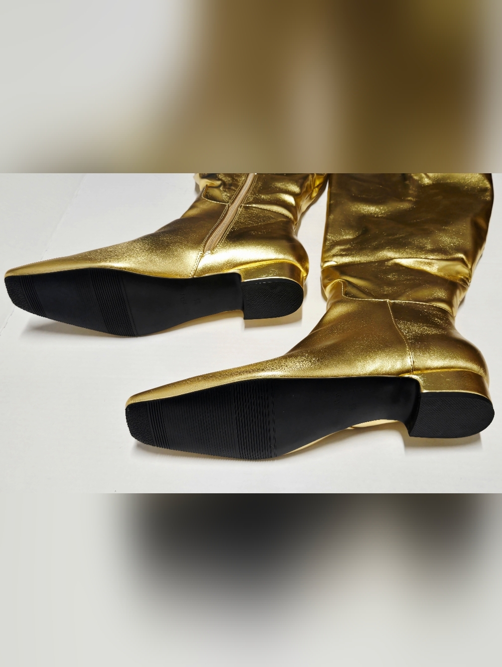 Beauty Cry Gold Metallic Knee High Boots Square Toe Low Heel Riding Boots 10.5 - Picture 7 of 12